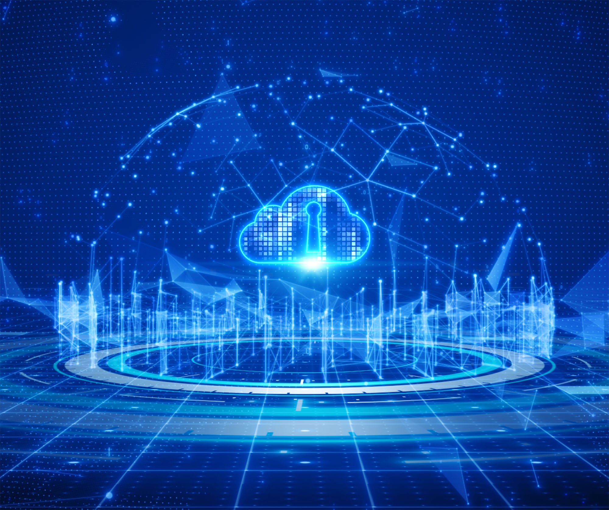 Illustration of cloud security with shield, padlock, and digital cloud icons representing best practices for protecting cloud environments in 2025.